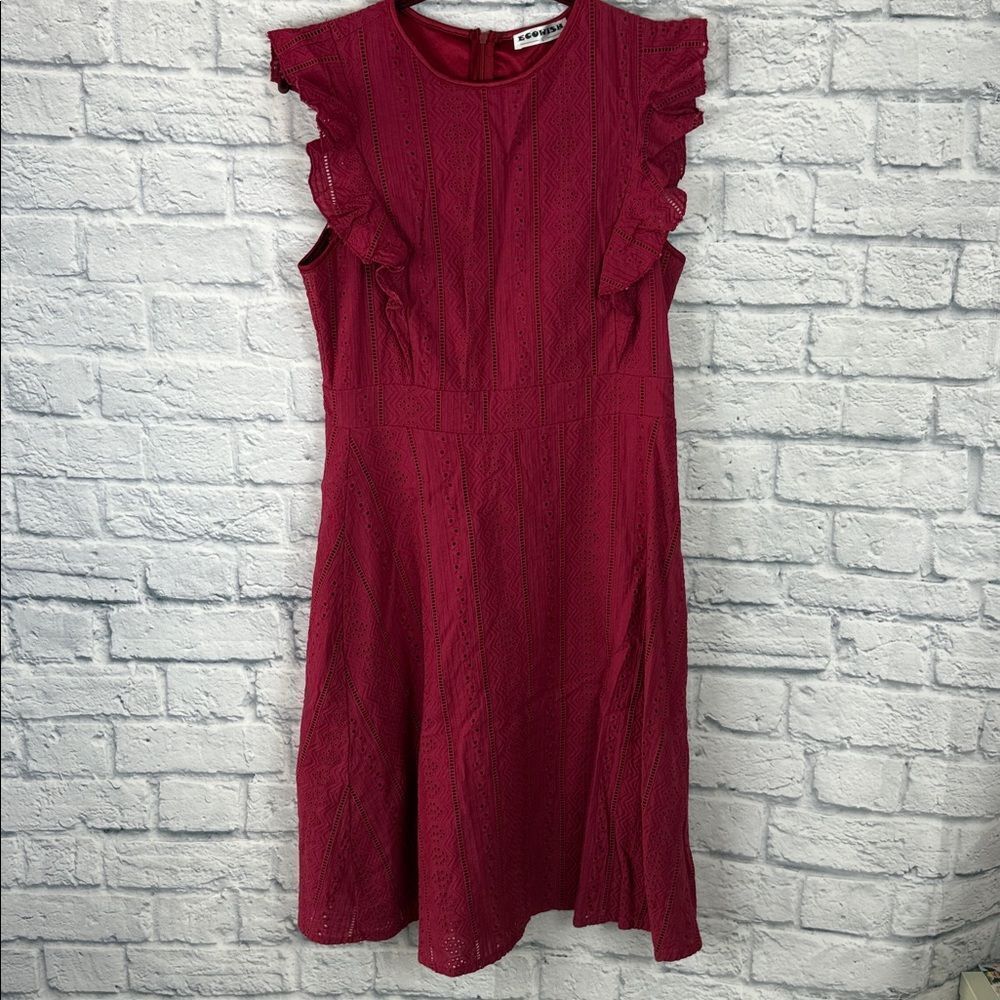 Ecowish Cap Ruffle Sleeve Midi Red Dress Size Large